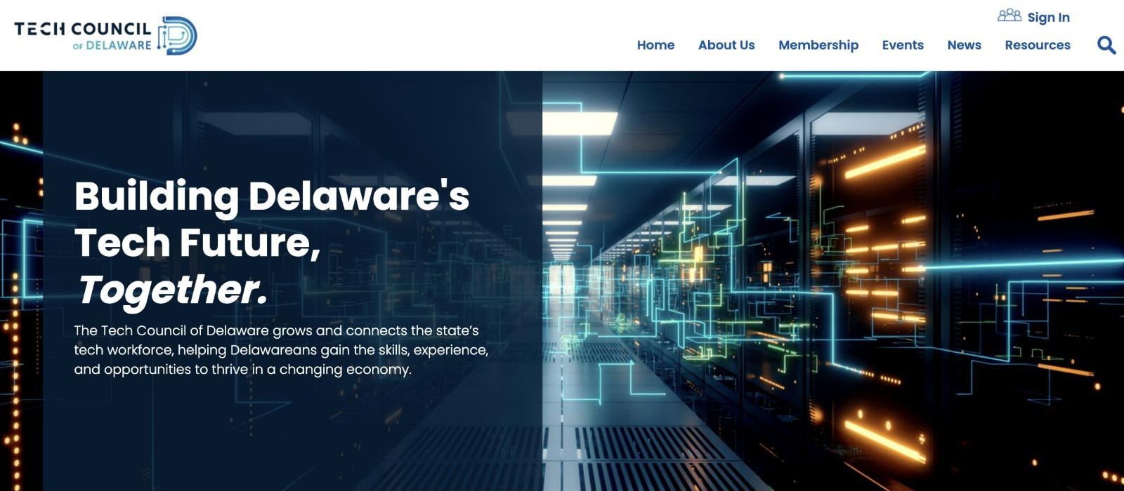 Tech Council of Delaware website homepage on desktop