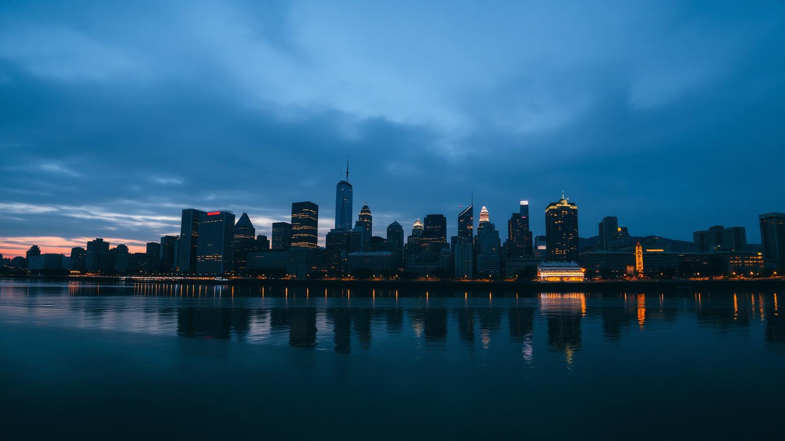 City skyline at dusk